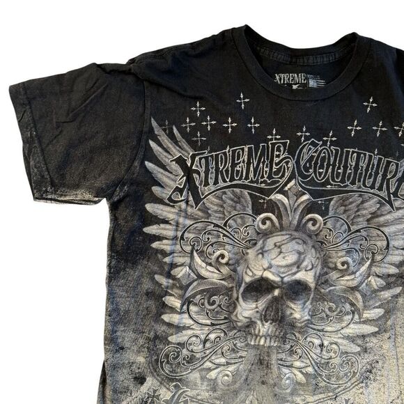 Xtreme Couture Affliction T Shirt Black Skull Skeleton All Over Print Sz Medium - Picture 4 of 11